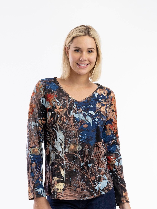 Orientique langärmeliges T-Shirt mit V-Ausschnitt 23013 close-up